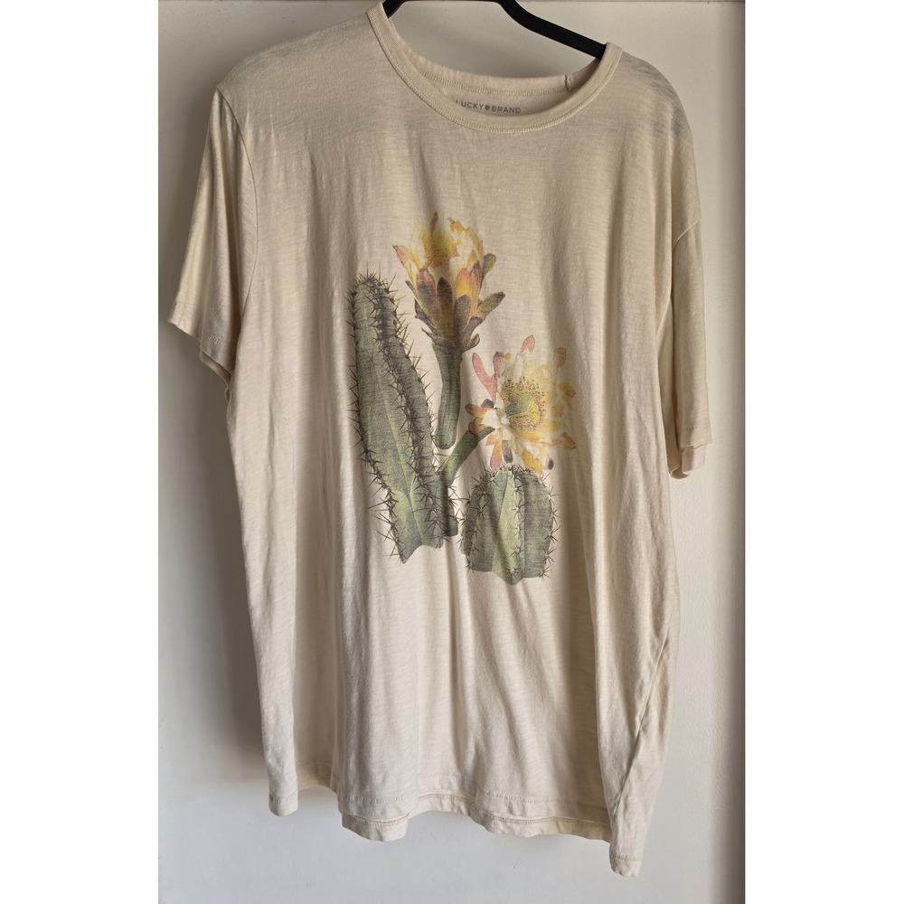 Lucky Brand Graphic T-Shirt XL Cream Short Sleeve Round Neck Tee Top